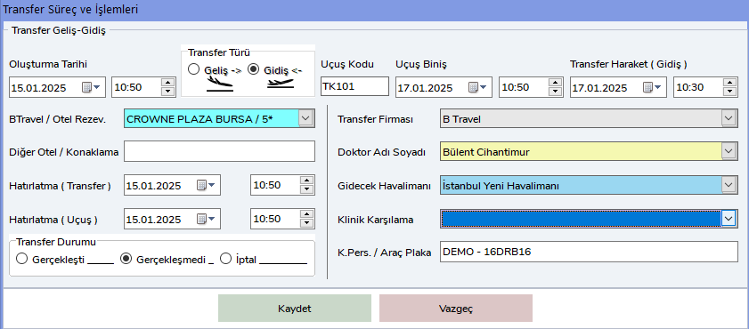 Gidiş Yönlü Transfer