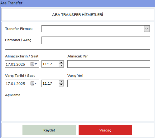 Ara Transfer Bilgileri