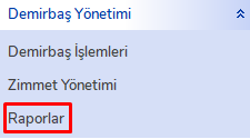 Demirbaş Raporları Ekranı