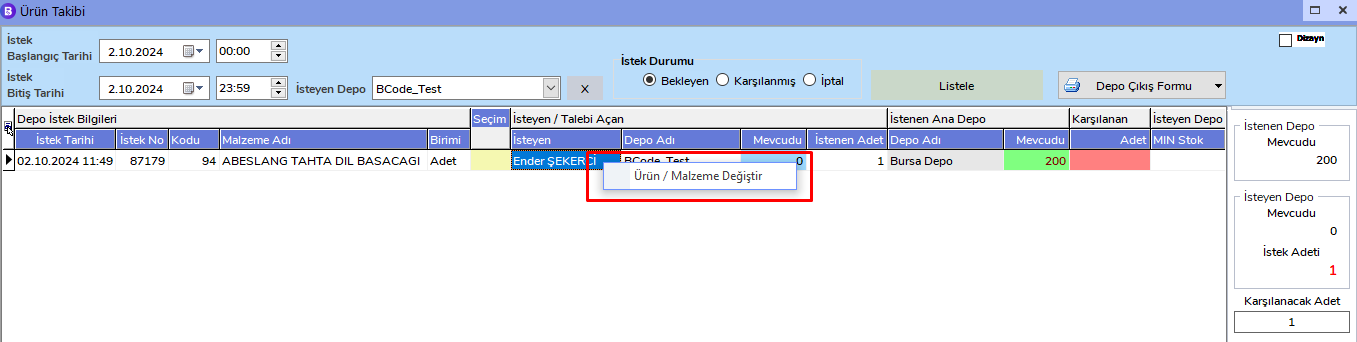 Ürün Değiştirme