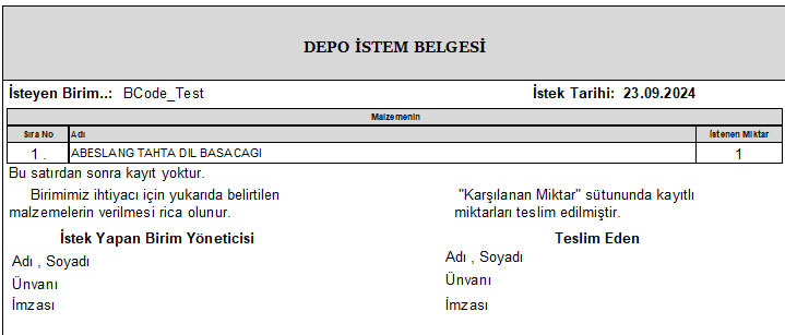 İstek Formu Yazdır