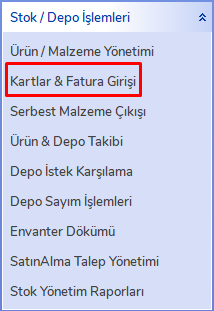 Kartlar & Fatura Girişi Ekranı