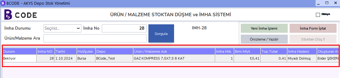 İmha Takibi