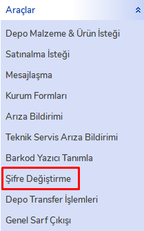 Şifre Değiştirme Sekmesi