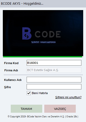 BCODE AKYS Giriş Ekranı
