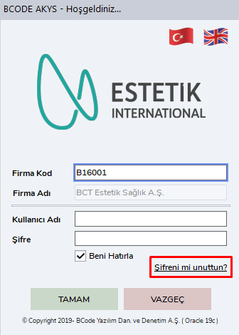 Şifremi Unuttum butonu