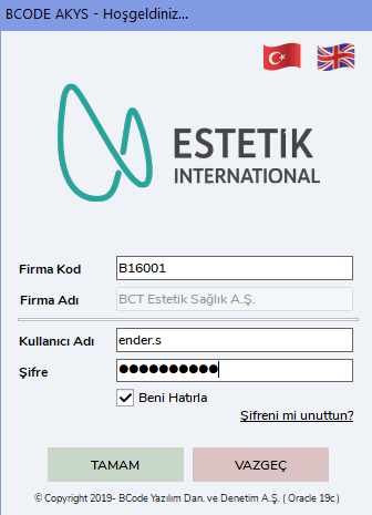 Yeni şifre ile giriş