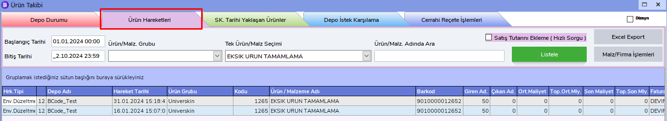 Ürün Hareketleri